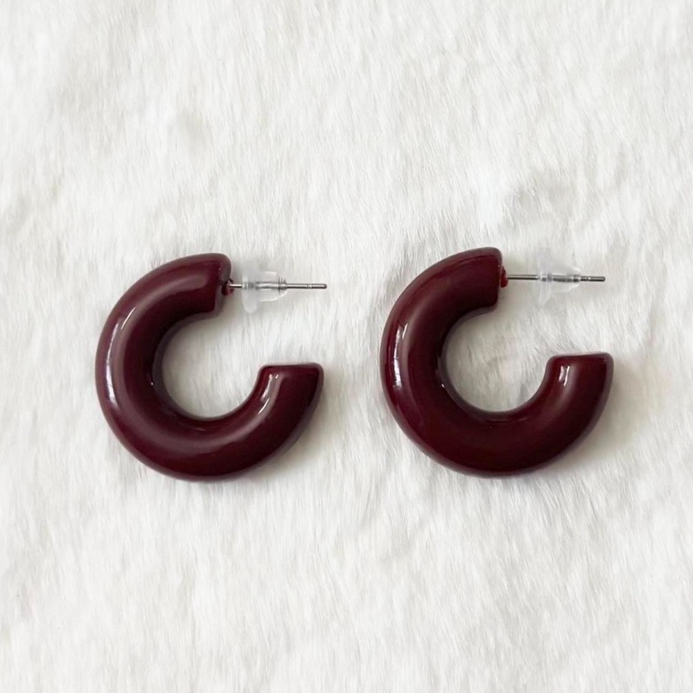 5/$15 🩷 MUST BUNDLE Chunky Hoop Statement Earrings - Burgundy